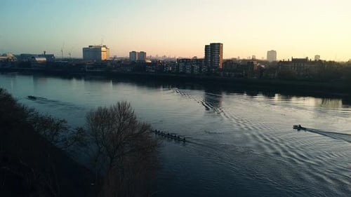 River Thames Drone Aerial Sunrise Sunset London Rowers Rowing