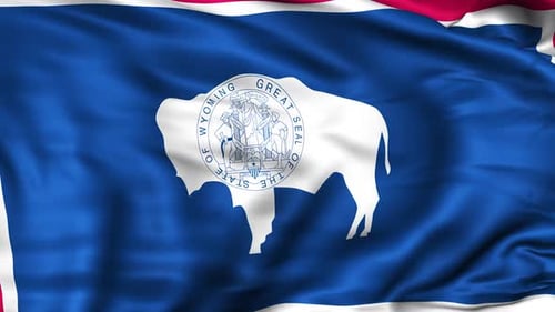 Realistic Wyoming State Flag Waving with Great Seal