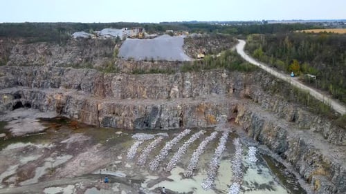 Aerial Drone View of Career in Europe, Crushed Stone Quarry at Summer Sunset