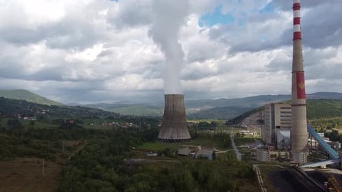 Aerial View of Nuclear Power Plant Cooling Tower