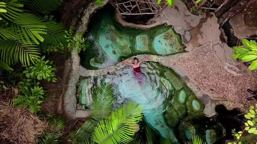 Cute Asian Girl Relaxing in Hot Spring Thailand