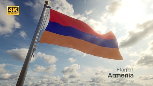Realistic Armenian Flag Waving in Sunny Sky