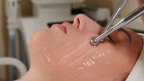 Hardware Procedure in Cosmetology. Close-up. Non-surgical Face Skin Lifting in Beauty Clinic
