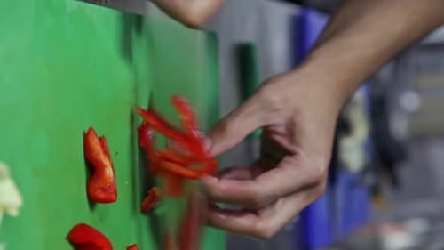 Chef Chopping Vegetables in a Restaurant Kitchen