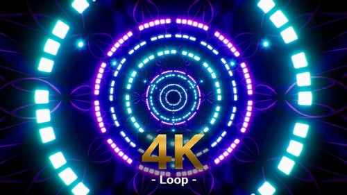 Rotate Cyan Lamp Neon Light Tunnel Background Loop 4K