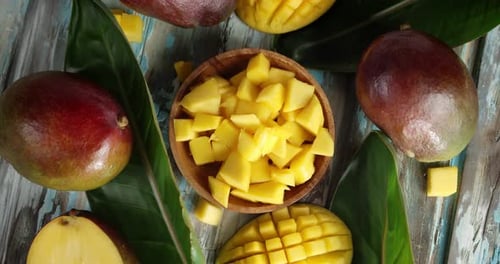 The Mango Pieces on a Plate To Slowly Rotate.