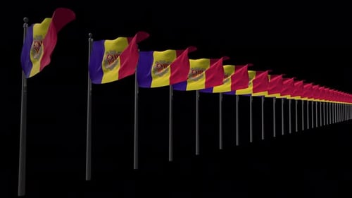 Andorra National Flags Waving Loopable Animation on Black