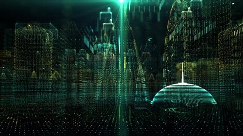 Futuristic Holographic Digital Matrix Cyber City 01