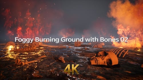 Burning Molten Landscape with Scattered Skulls and Bones