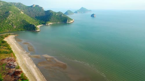 4K Aerial view of drone move on beautiful sea. Flight over ocean, open sea.