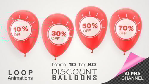 Floating Red Discount Balloons with Alpha Channel Loop