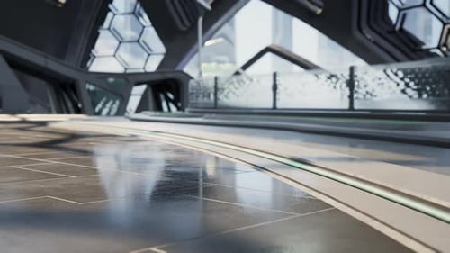 Futuristic Modern Office Building Interior in Urban City