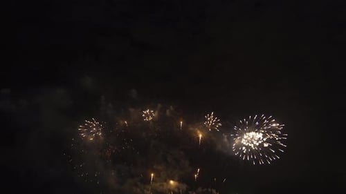International fireworks festival display at night. Variety of colorful fireworks in holidays