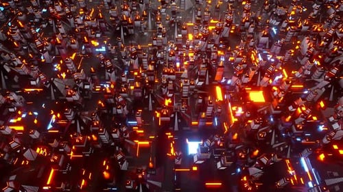 3D rendered Animation, visualisation of a retro computer game science fiction city.