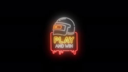 Neon Gaming Helmet with Play and Win Text Animation