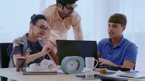 Group Meeting of Creative Business People Designer and Artist at Office Desk