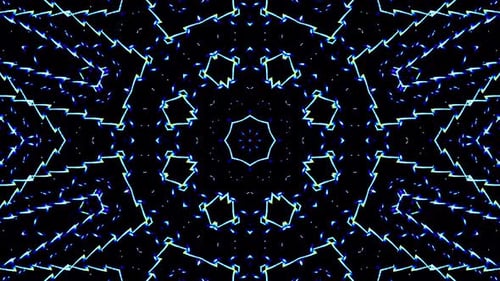 Abstract Blue Glowing Geometric Kaleidoscope Pattern Motion Background