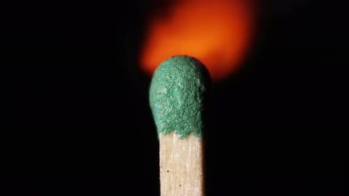 Matchstick Ignites and Burns in Macro Close Up