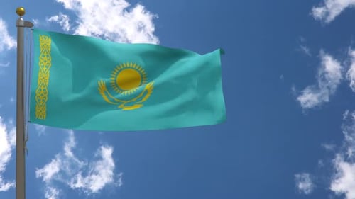 Realistic Kazakhstan Flag Waving Loop in Blue Sky