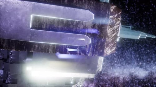 Futuristic Space Station Animated with Bright Lights in Deep Space