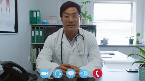 Llamada de Visio de un trabajador de la salud durante la epidemia de coronavirus y COVID-19