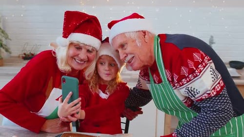 Family Christmas Selfie in Bright Kitchen Setting