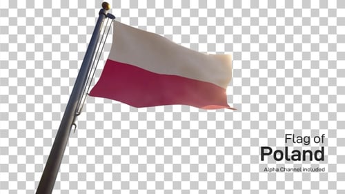 Waving Polish Flag on Flagpole with Realistic Fabric Motion