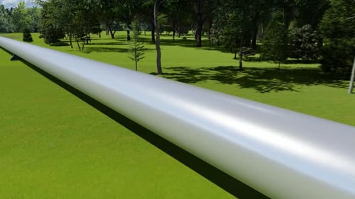Long Pipeline Animation Across Green Field and Trees