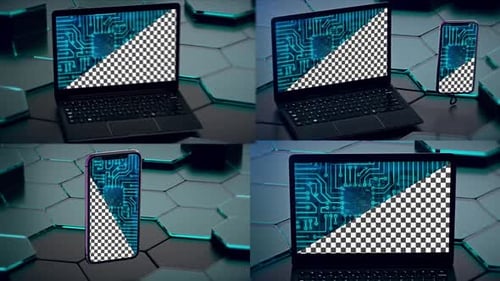 3D Laptop And Smartphone Alpha Channel Screen