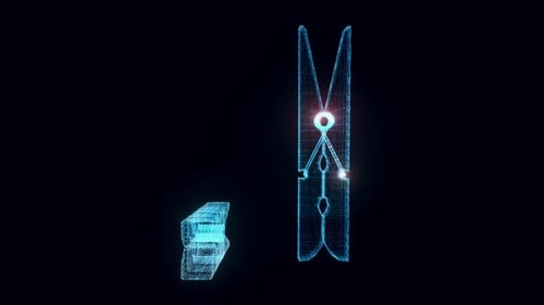 Rotating Digital Wireframe Clothespin Hologram Loop Animation