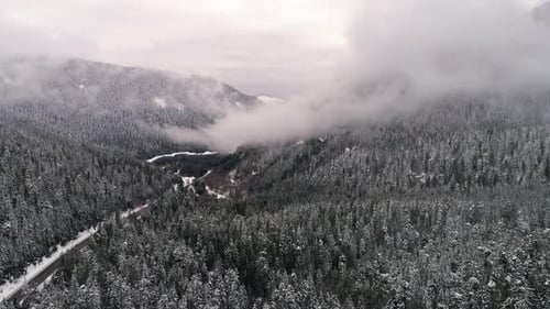 Washington Highway 2 Mountain Forest Snowy Helicopter View