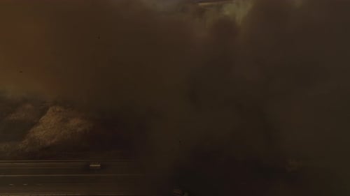 Aerial View of Thick Smoke Obscuring Highway