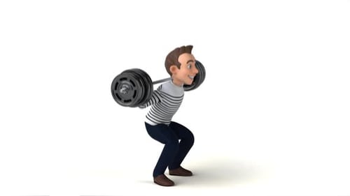 3D Animated Man Squatting with Barbell