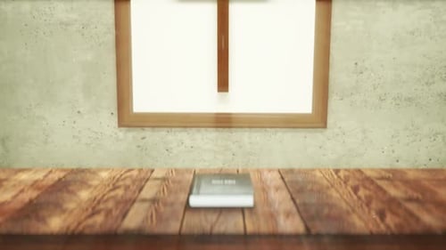 Cross and Holy Bible Reveal on Wooden Desk