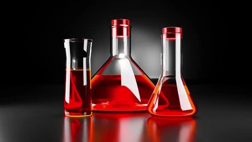 3D Scientific Glassware with Red Chemical Liquid Animation