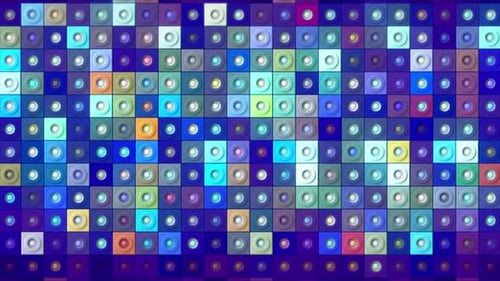 Multicolored blinking squares with small dots in the middle
