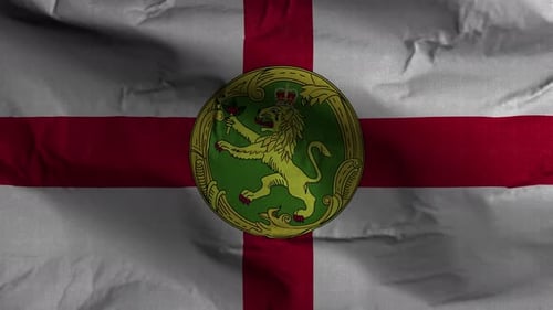 Alderney Flag Waving with Lion Crest