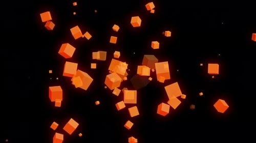 Dynamic Orange Glowing Cubes Abstract Background Loop