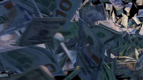 Money fly away from side transition in wind