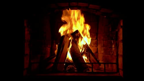 Crackling Fireplace with Golden Flames and Logs