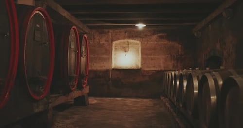 Rustic Wine Cellar with Wooden Barrels