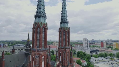 Drone Aerial Video of the Catholic Church in Warsaw Poland