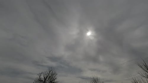 Time lapse: beautiful smoky clouds in sky are covering the sun.