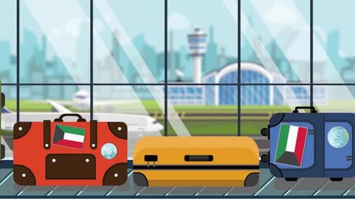 Animated Flat Design Luggage Conveyor Belt Loop at Airport