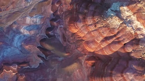 Aerial View of Striated Desert Rock Formations