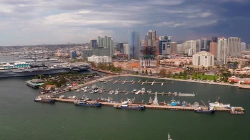 Aerial View of the San Diego Skyline and the USS Midway Museum
