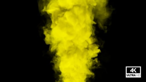 Vibrant Yellow Fluid Smoke Rising with Alpha Channel