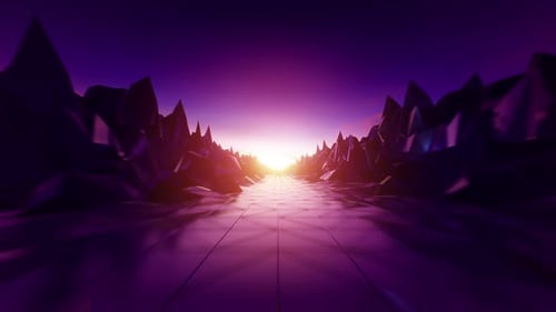 Futuristic Low Poly Road Journey to Distant Light