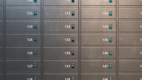 Lockers for pupils at the school hallway. Smart locks with biometrics sensor.