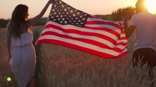 Interracial Couple with USA Flag